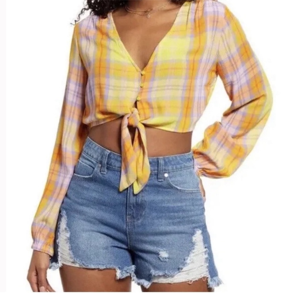 NWT BP Plaid Tie Front Crop Top Size Medium